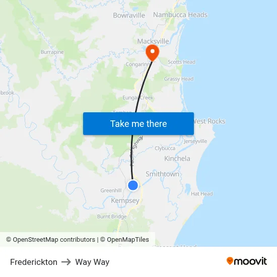 Frederickton to Way Way map