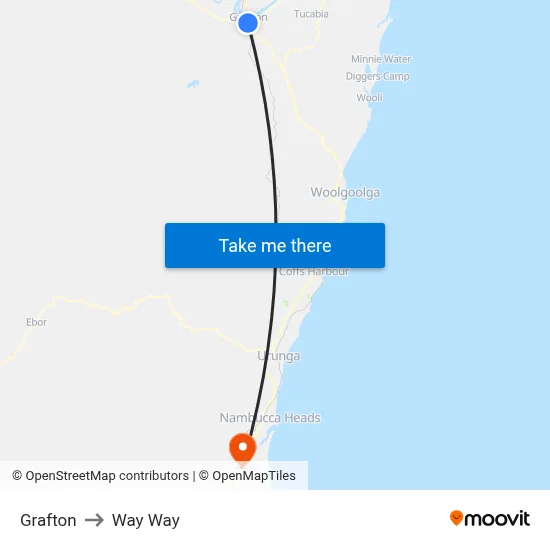 Grafton to Way Way map