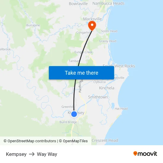 Kempsey to Way Way map