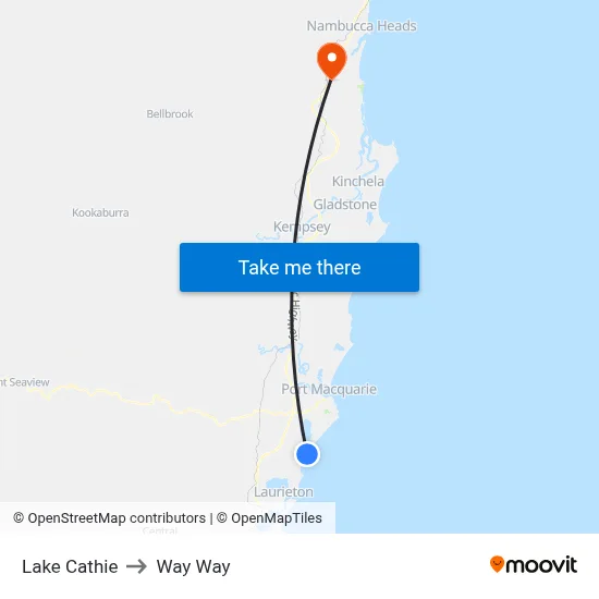 Lake Cathie to Way Way map