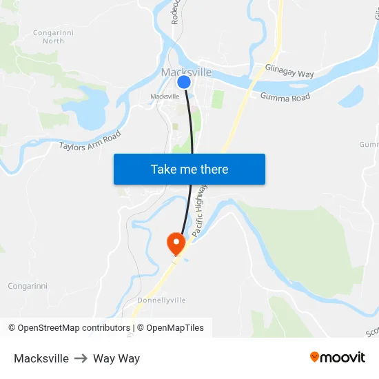 Macksville to Way Way map