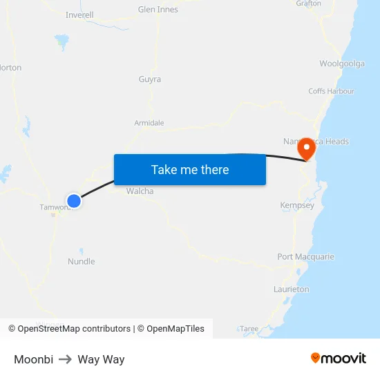 Moonbi to Way Way map