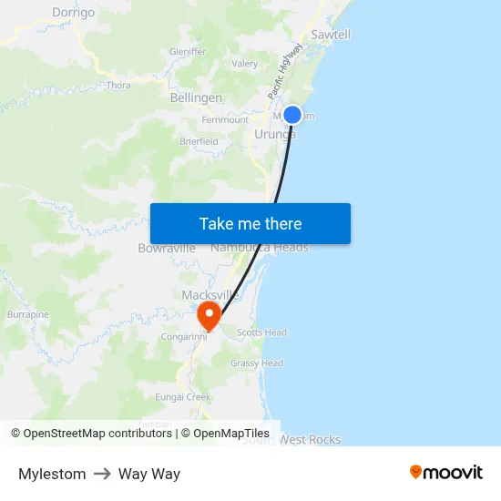 Mylestom to Way Way map