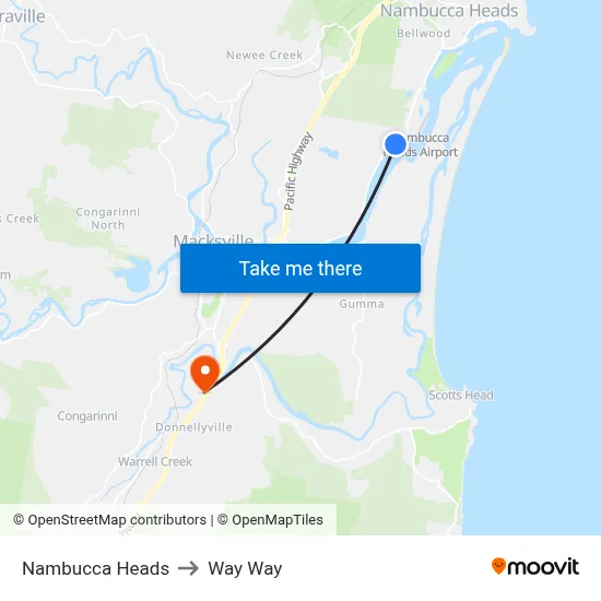 Nambucca Heads to Way Way map