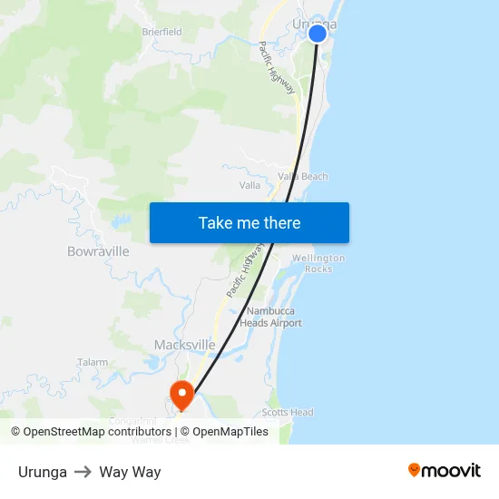 Urunga to Way Way map
