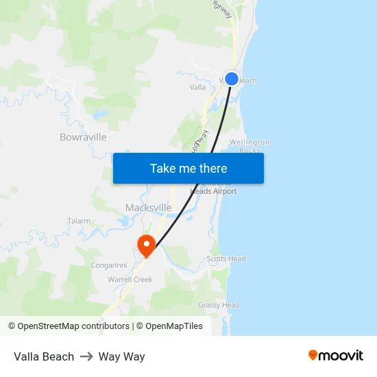 Valla Beach to Way Way map