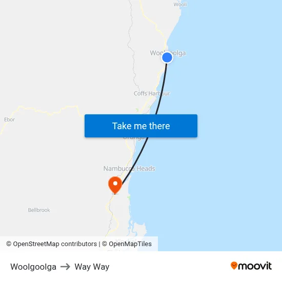 Woolgoolga to Way Way map