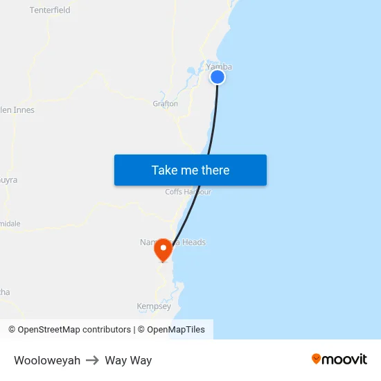 Wooloweyah to Way Way map