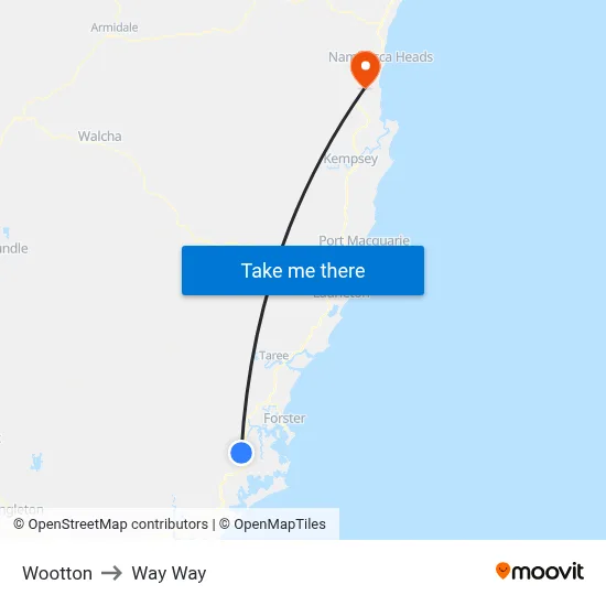 Wootton to Way Way map
