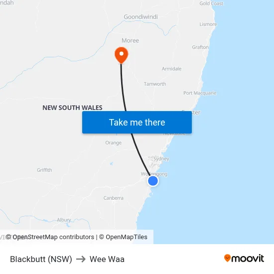 Blackbutt (NSW) to Wee Waa map