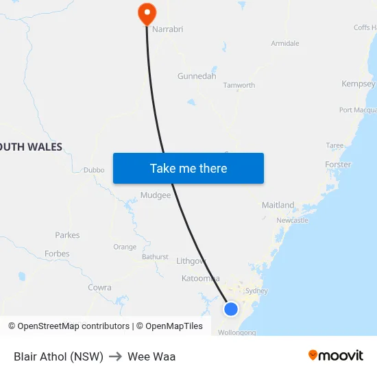 Blair Athol (NSW) to Wee Waa map