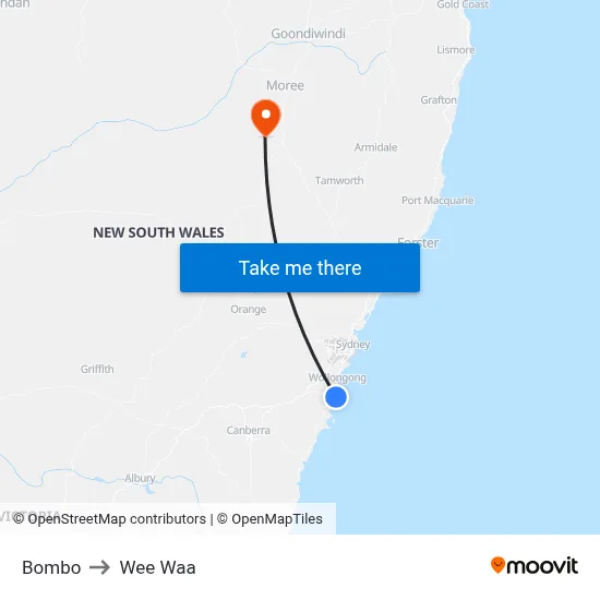 Bombo to Wee Waa map