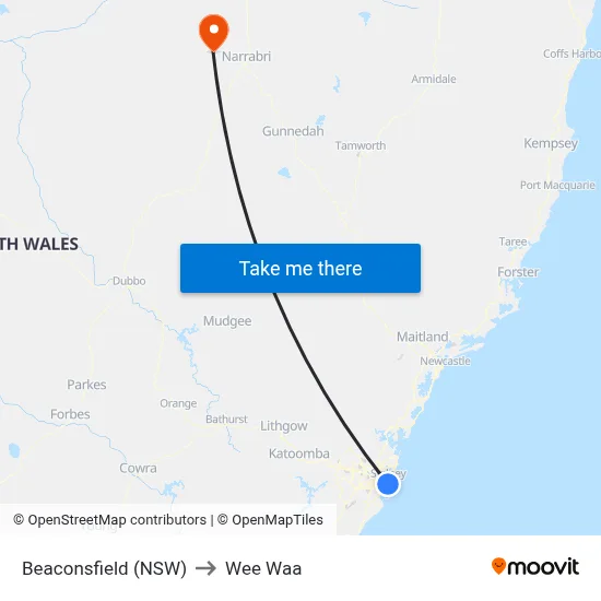 Beaconsfield (NSW) to Wee Waa map