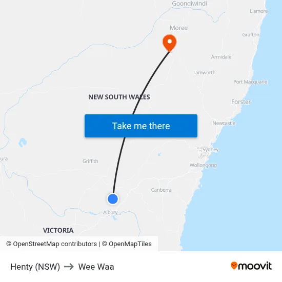Henty (NSW) to Wee Waa map