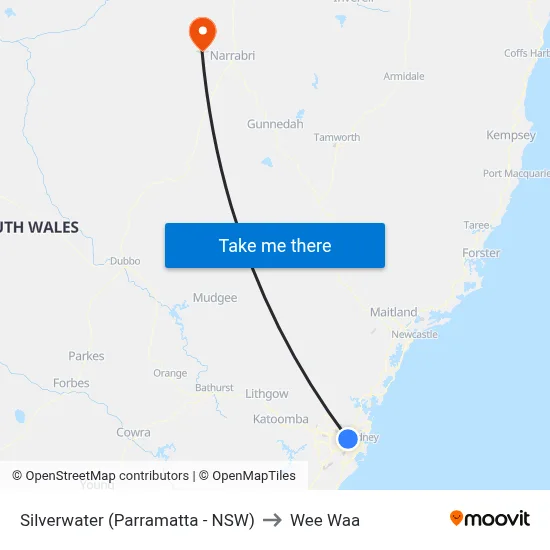 Silverwater (Parramatta - NSW) to Wee Waa map