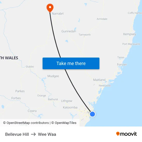 Bellevue Hill to Wee Waa map