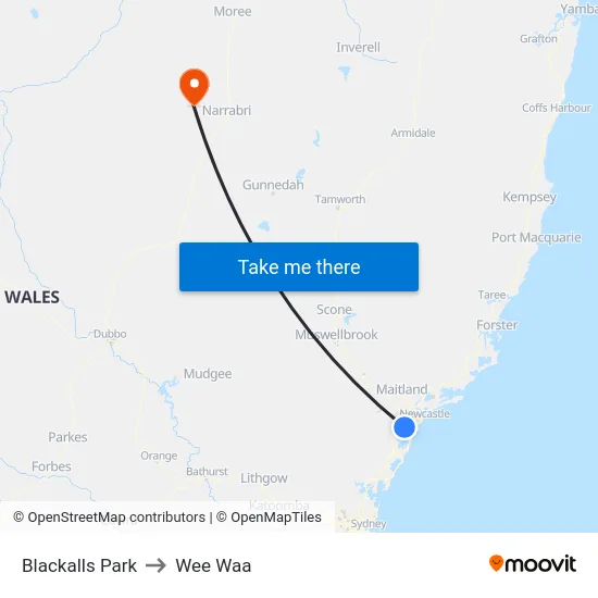 Blackalls Park to Wee Waa map