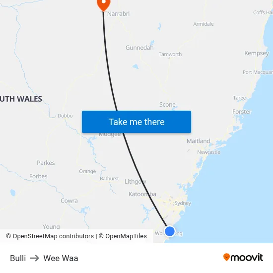Bulli to Wee Waa map