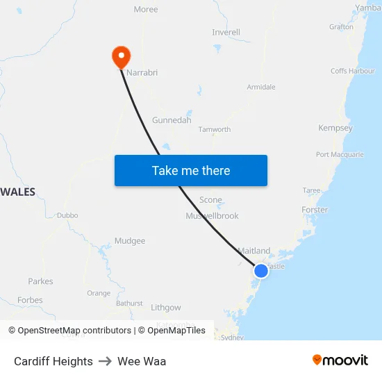 Cardiff Heights to Wee Waa map