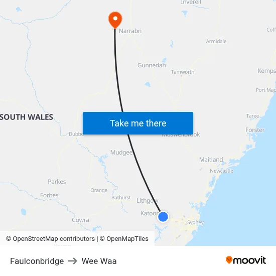 Faulconbridge to Wee Waa map