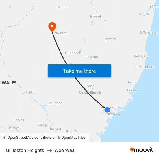 Gillieston Heights to Wee Waa map