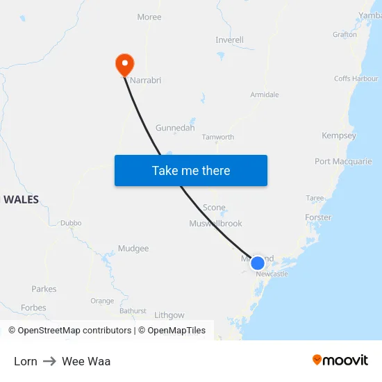Lorn to Wee Waa map