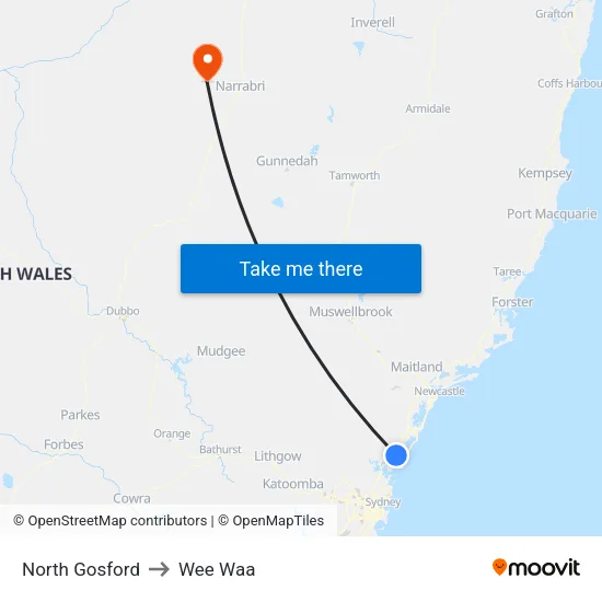 North Gosford to Wee Waa map