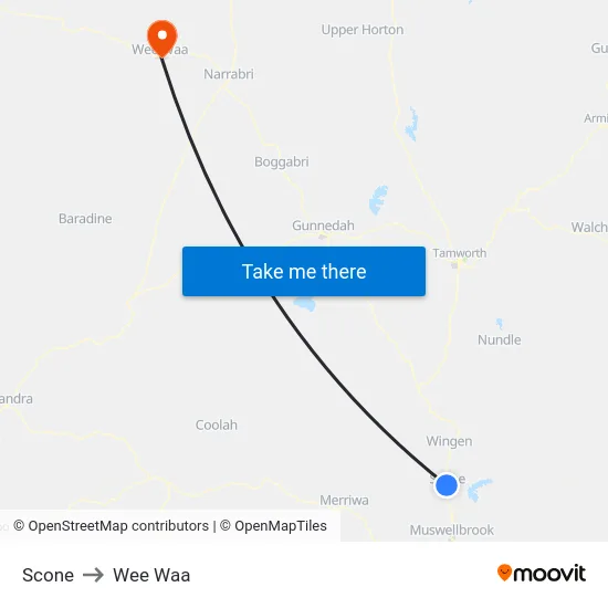 Scone to Wee Waa map