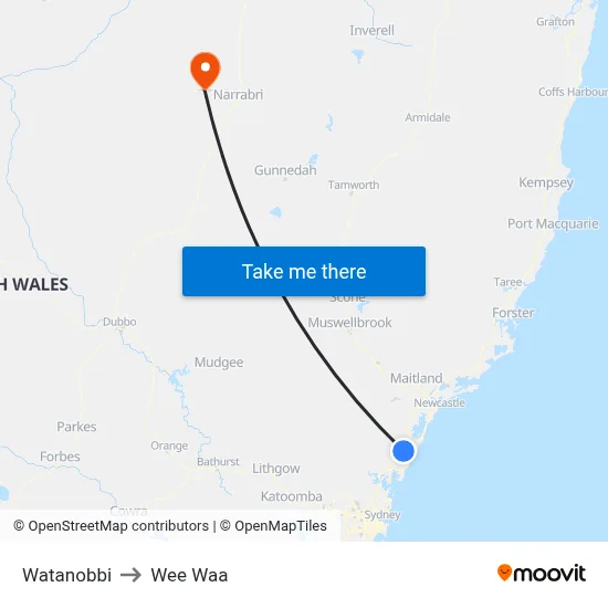 Watanobbi to Wee Waa map