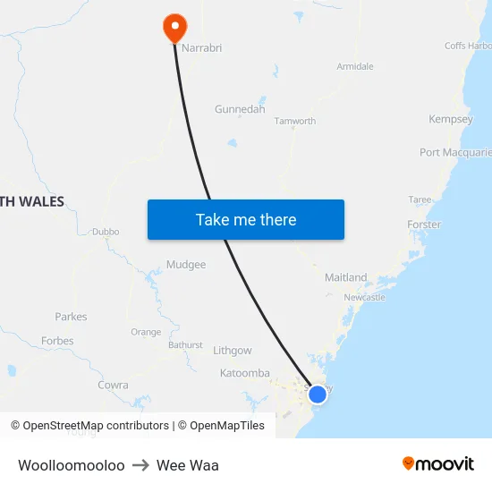 Woolloomooloo to Wee Waa map