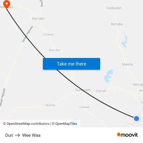 Duri to Wee Waa map