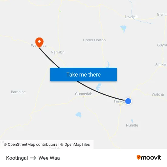 Kootingal to Wee Waa map