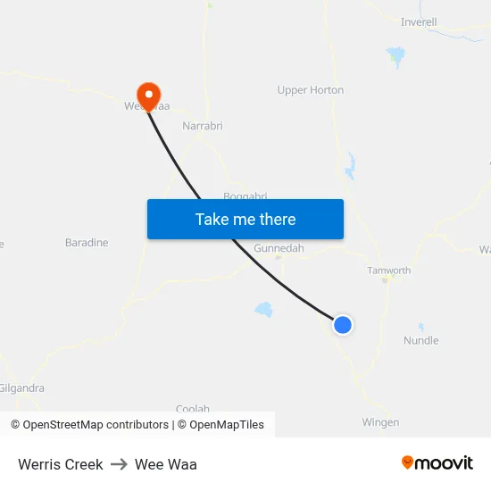 Werris Creek to Wee Waa map