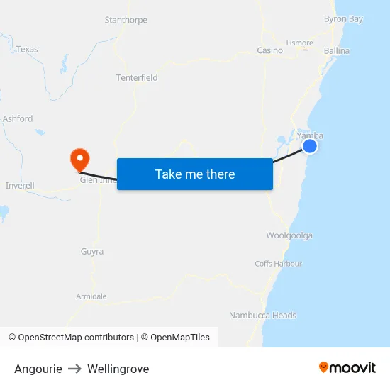 Angourie to Wellingrove map