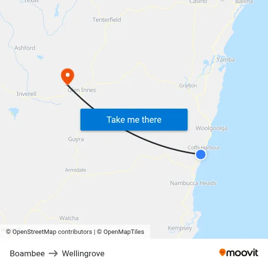 Boambee to Wellingrove map