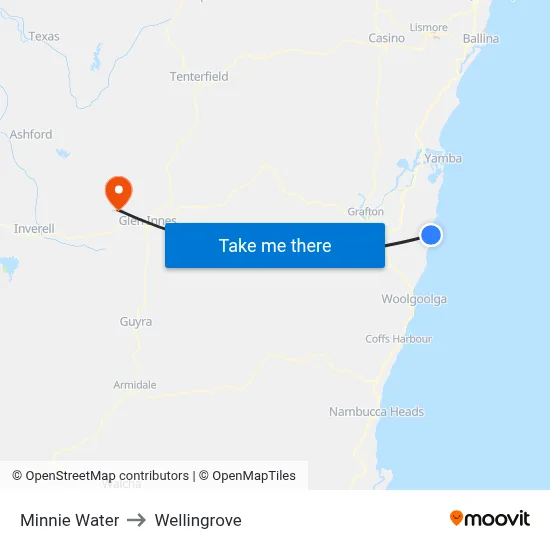 Minnie Water to Wellingrove map