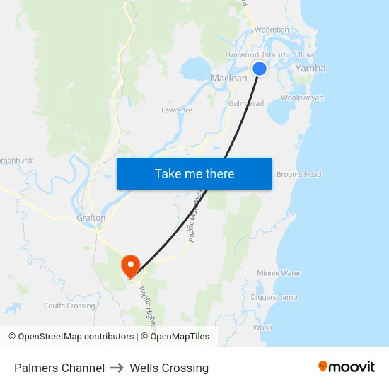 Palmers Channel to Wells Crossing map