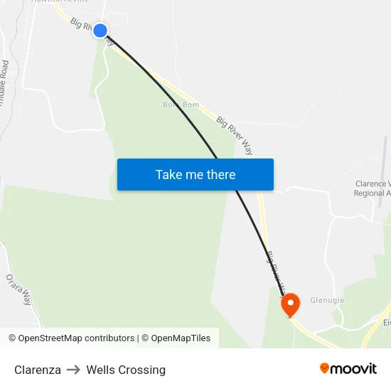 Clarenza to Wells Crossing map