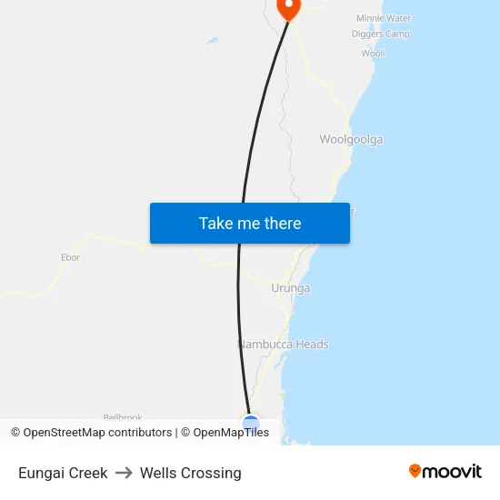 Eungai Creek to Wells Crossing map