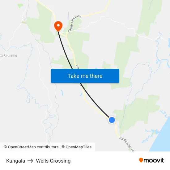 Kungala to Wells Crossing map