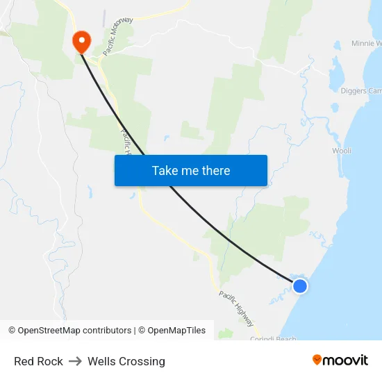 Red Rock to Wells Crossing map