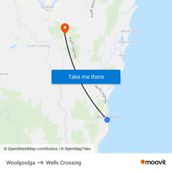 Woolgoolga to Wells Crossing map