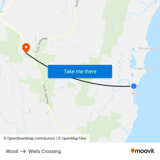 Wooli to Wells Crossing map