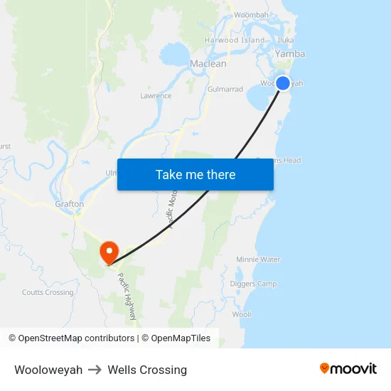 Wooloweyah to Wells Crossing map
