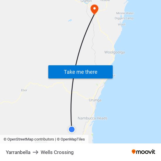 Yarranbella to Wells Crossing map