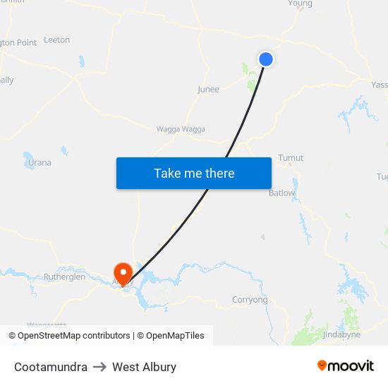 Cootamundra to West Albury map