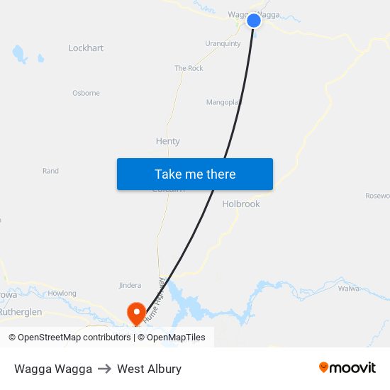 Wagga Wagga to West Albury map