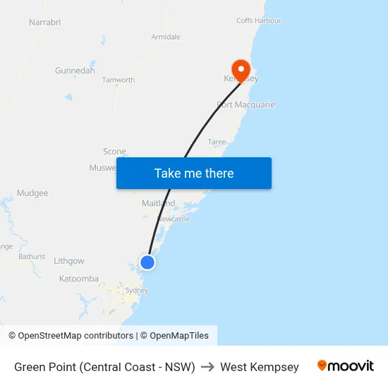 Green Point (Central Coast - NSW) to West Kempsey map