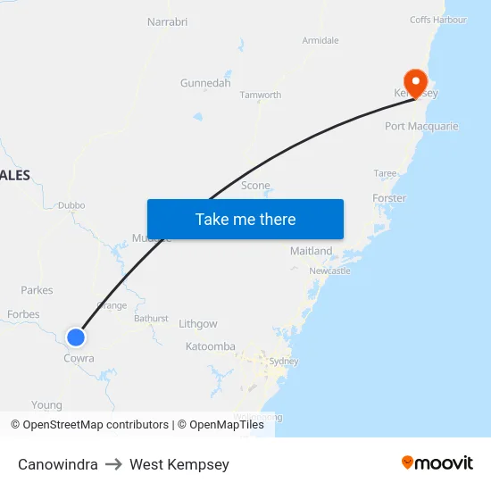 Canowindra to West Kempsey map