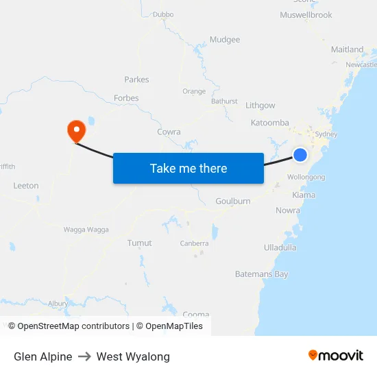 Glen Alpine to West Wyalong map